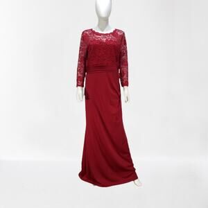 Ever Pretty Burgundy Lace Top half 3/4 Sleeve Evening Gown Size: 18